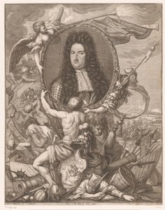 Portret van Eugenius van Savoye gedragen door allegorische figuren door Leonhard Heckenauer