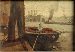 Schuit aan de pier door Leonhard Sandrock