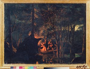 Nachtvissen met een harpoen door Leonid Ivanovich Solomatkin