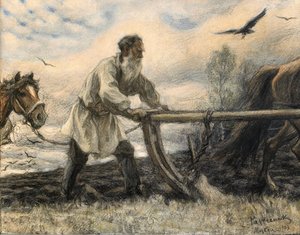 Lev Tolstoy aan de ploeg, 1903