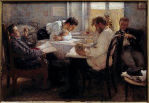 Aan de vooravond van het examen Studenten die de examens doornemen door Leonid Osipovic Pasternak