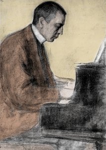 Portret van Sergei Rachmaninov (1873 - 1943), Russische componist en pianist. Tekening door Leonid O. Pasternak (1862-1945)
