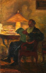 Leo Tolstoy met een krant, 1901 door Leonid Osipovich Pasternak