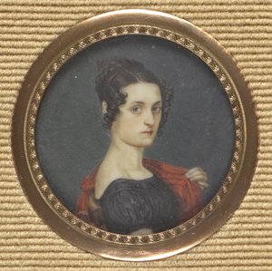 Portret van een dame in donkere jurk door Leopold Blonder