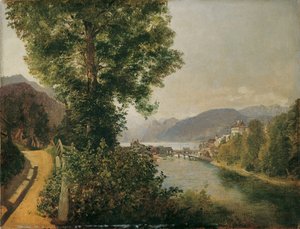 Uitzicht vanaf de Traun bij Gmunden op de Traunsee door Leopold Blonder