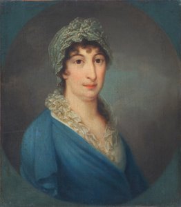 Dame in blauwe jurk door Leopold Blonder