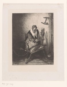 Vrouw aan het spinnewiel door Leopold Flameng