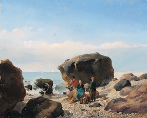 Strandscène met figuren