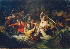 Rudolf van Habsburg in levensgevaar door Leopold Löffler Edler von Radymno