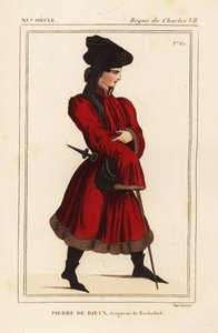 Pierre de Rieux, heer van Rochefort 1389-1439. Handgekleurde lithografie naar een portret in Roger de Gaignieres