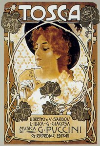 Omslag door Leopoldo Metlicovitz van de partituur van de opera Tosca door Giacomo Puccini