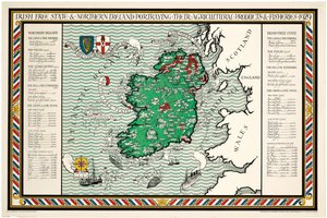 Een kaart van de Ierse Vrijstaat en Noord-Ierland door Leslie MacDonald Gill