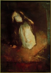 Vrouw bij de open haard (Dromen bij de open haard) door Lesser Ury