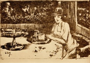 In het koffiehuis. Dame aan tafel op de veranda door Lesser Ury