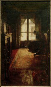Parijse Interieur (lezende vrouw bij het raam) door Lesser Ury