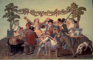 Franse Revolutie van 1789: De Republikeinse Maaltijd. Gouache van de gebroeders Lesueur (18e eeuw)