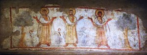 Muurschildering die heiligen toont in aanbidding, Caesarea, Israël, 6-7e eeuw door Levantine School Levantine School