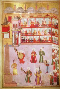 TSM H.1344 Danser en muzikanten spelen op het festival, 1582-83 door Levni