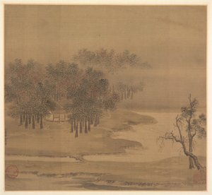 Huisjes in een Mistig Bos in de Herfst, 1117 door Li Anzhong