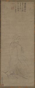 Bodhidharma steekt de Yangzi-rivier over op een riet, voor 1317 door Li Yaofu