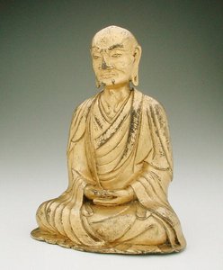 Beeld van een zittende lohan (verguld brons) door Liao Dynasty Chinese School