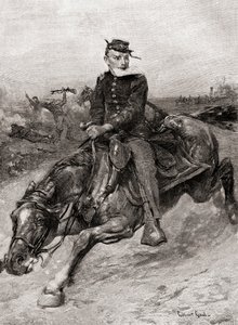 Een koerier tijdens de Amerikaanse Burgeroorlog, uit The Century Magazine, gepubliceerd 1887