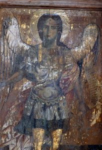 Engel, fresco in Byzantijnse kerk van Sotiras Christos, Vlithias, Kreta, Griekenland (foto)