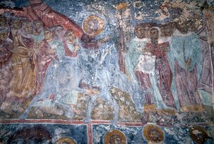 Engel, fresco in Byzantijnse kerk van Sotiras Christos, Vlithias, Kreta, Griekenland door Unbekannt Unbekannt