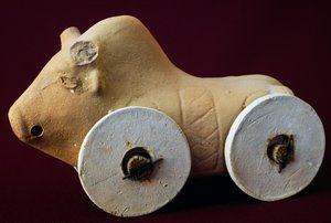 Dier op wielen, terracotta kinderspeelgoed, Italische beschaving door Unbekannt Unbekannt