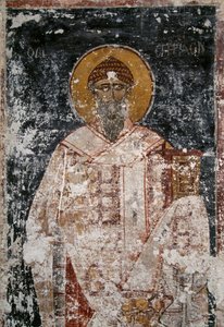 Apostel, fresco in Byzantijnse kerk van Heilige Apostelen in Agora van Athene, Griekenland door Unbekannt Unbekannt