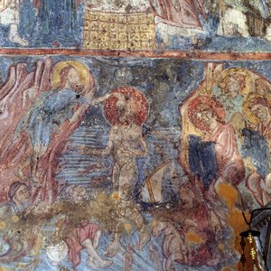 Doop van Jezus, fresco in kerk in Alikampos, Kreta, Griekenland door Unbekannt Unbekannt
