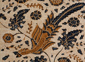 Batik met traditioneel ontwerp genaamd peksi podang, Surakarta, Java, Indonesië (detail)