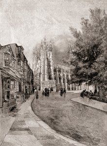 Canterbury Cathedral, vanaf Christchurch Gateway, uit The Century Magazine, gepubliceerd 1887
