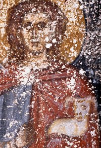 Christus, fresco in Byzantijnse kerk van Sotiras Christos, Vlithias, Kreta, Griekenland (foto) door Unbekannt Unbekannt