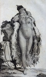 Etnische vrouw Khoikhoi (Hottentotten), uit Reizen van Le Vaillant naar het binnenland van Afrika via de Kaap de Goede Hoop, in de jaren 1783