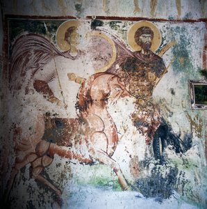 Fresco in Byzantijnse kerk in Mournies, Kreta, Griekenland