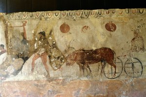 Reis naar de Onderwereld, fresco uit Necropolis in Andriuolo-Laghetto in Paestum, Campania, Italië, Oud-Griekse beschaving, Magna Graecia, 4e eeuw v.Chr. door Unbekannt Unbekannt
