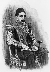 Portret van Abdul Hamid II, 34e Sultan van het Ottomaanse Rijk, gravure naar foto door Unbekannt Unbekannt