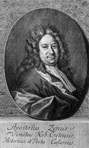 Portret van Apostolo Zeno, Italiaanse dichter, librettist, journalist en letterkundige, gravure door Unbekannt Unbekannt
