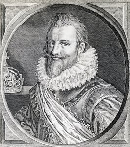 Portret van Christian IV, koning van Denemarken en Noorwegen (gravure) door Unbekannt Unbekannt