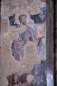 Heilige, fresco in kerk van Agios Nikolaos, Byzantijnse stad Mystras door Unbekannt Unbekannt