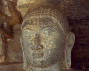 Sri Lanka, Polonnaruwa, detail van standbeeld van Boeddha van Gal Vihara (UNESCO Werelderfgoedlijst) door Unbekannt Unbekannt
