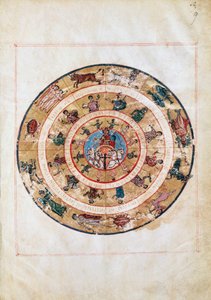 De zonnewagen en de tekens van de dierenriem, miniatuur uit een vroegmiddeleeuws manuscript, astronomische tabel door Ptolemaeus (ca. 100-175), Hellenistische beschaving door Unbekannt Unbekannt