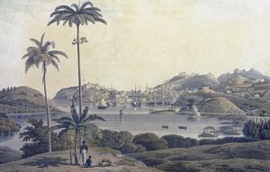Een uitzicht op de stad St. George op het eiland Grenada, genomen vanaf het Belmont Estate, gegraveerd door William Daniell (1769-1837), c.1810