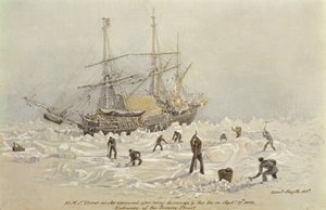 Incidenten tijdens een handelsreis: HMS Terror zoals zij verscheen na door het ijs te zijn opgeworpen in Frozen Channel, 27 september 1836 door Lieutenant Smyth