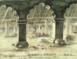 Huis waarin de vrouwen werden afgeslacht op bevel van Nana Sahib door Lieutentant Charles Wade Crump