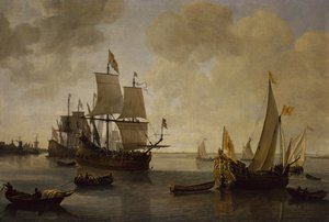 Het staatsjacht van prins Willem II van Oranje met andere schepen door Lieve Verschuier