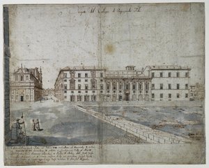 Achttien Zichten van Rome: Het Collegio di Propaganda Fide (recto) door Lievin Cruyl