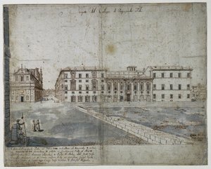 Achttien Zichten van Rome: Het Collegio di Propaganda Fide recto, 1665 door Lievin Cruyl