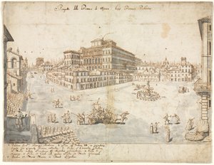 Achttien Zichten van Rome: Het Piazza Barberini recto..., 1665